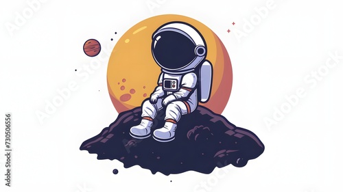 Cute astronaut observing planet cartoon vector icon illustration science technology icon isolated on white background --ar 16:9 --v 6 © irawan