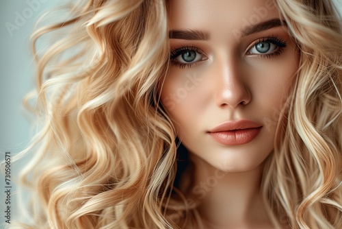 Gorgeous blonde with long curls flawless skin and minimal makeup
