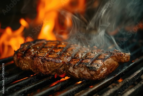 Grilled beef with smoky flames