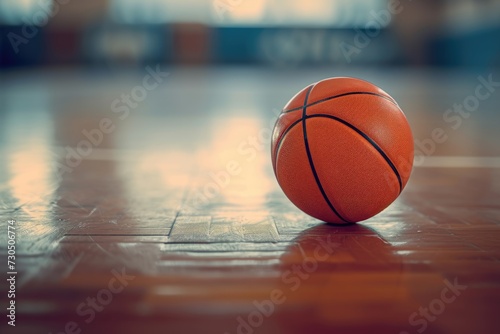 Close up of basketball on gym floor © LimeSky