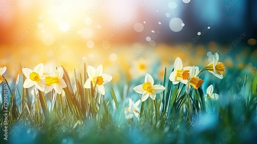 Daffodils with room for text created with Generative AI technology - obrazy, fototapety, plakaty 