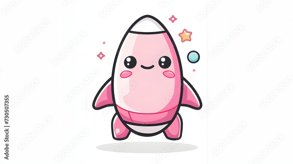 Fototapeta premium Cute cartoon pink rocket launch flat cartoon on white background --ar 16:9 --v 6