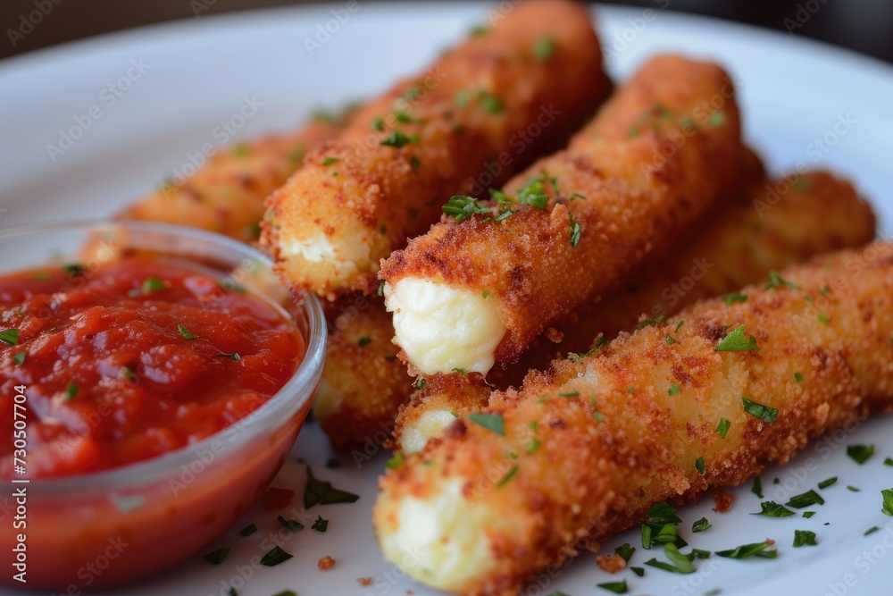 Mozzarella cheese sticks with tomato sauce coating Mozzarella cheese sticks with tomato sauce coating