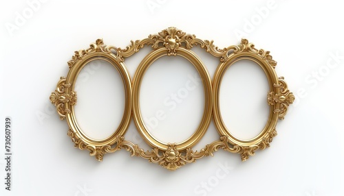 3d illustration. Classic gold frame in the Baroque style