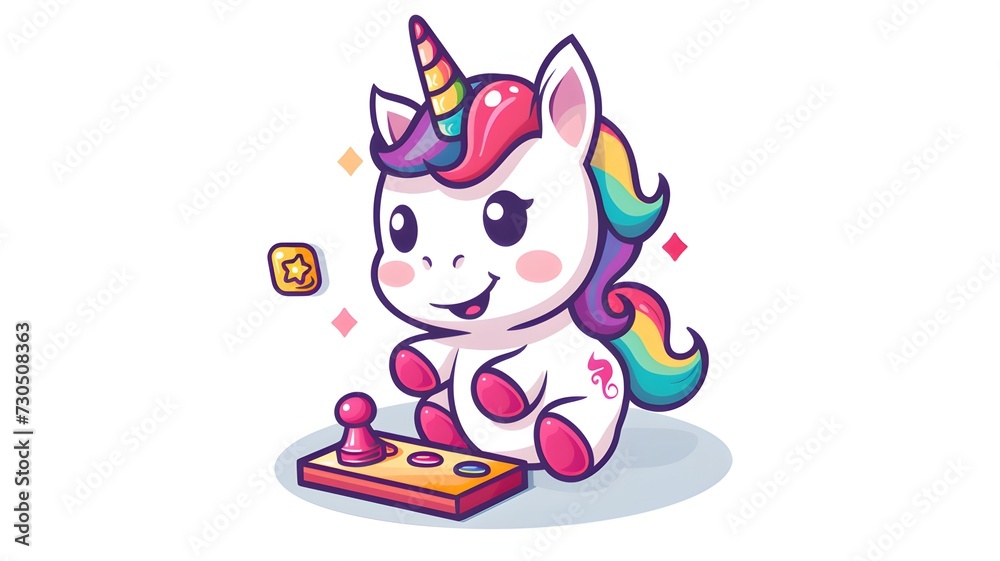 Cute unicorn playing game illustration. unicorn mascot cartoon character. animal concept isolated flat cartoon on white background --ar 16:9 --v 6 Cute unicorn playing game illustration. unicorn mascot cartoon character. animal concept isolated flat cartoon on white background --ar 16:9 --v 6