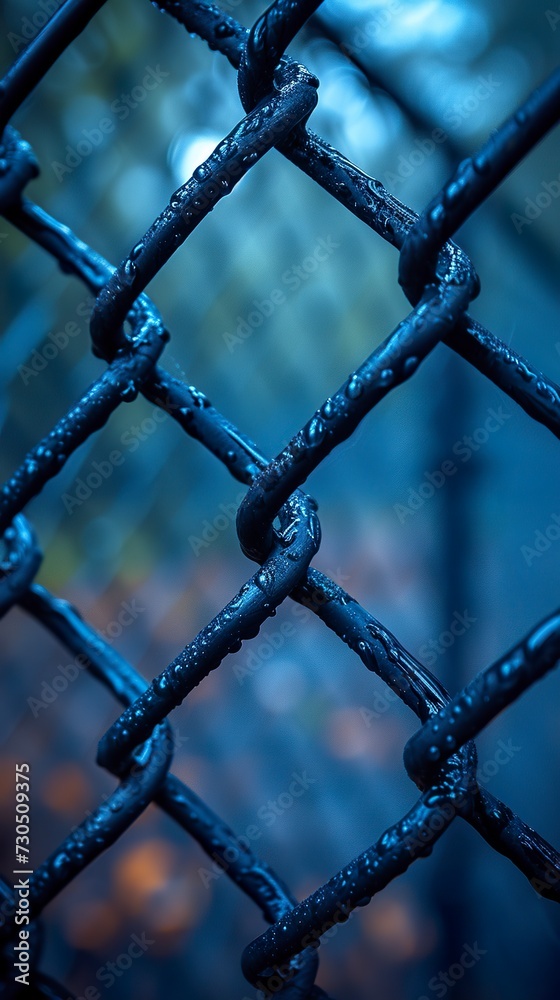 A close-up of a fence in a condominium ensuring safety and protection. Fence surrounding the perimeter with bokeh effect in the background. A close-up of a fence in a condominium ensuring safety and protection. Fence surrounding the perimeter with bokeh effect in the background.