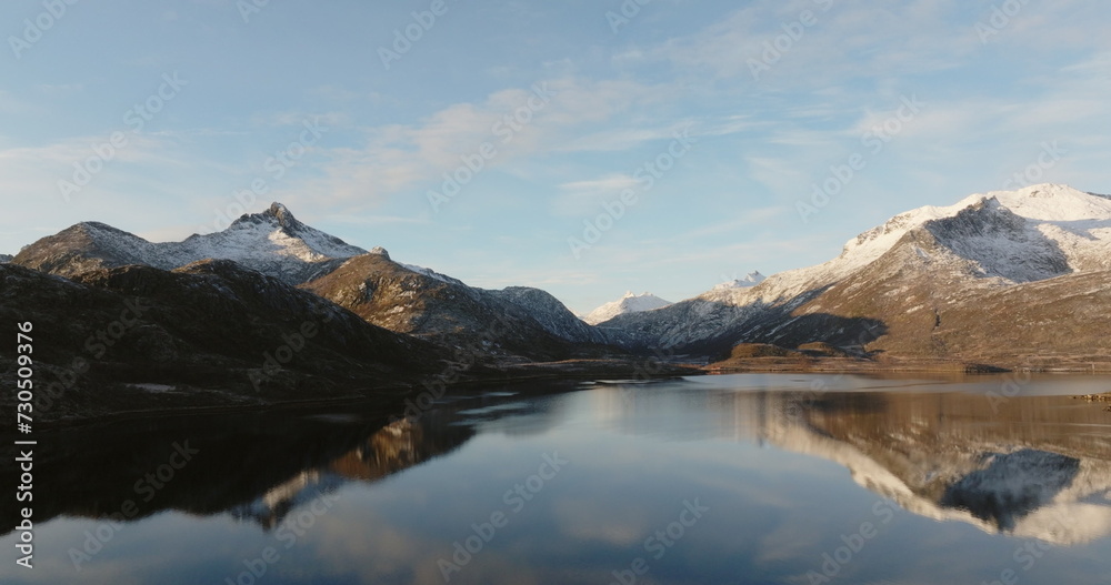 Mirror of Nature: Lofoten Mountains Reflected in Calm Waters