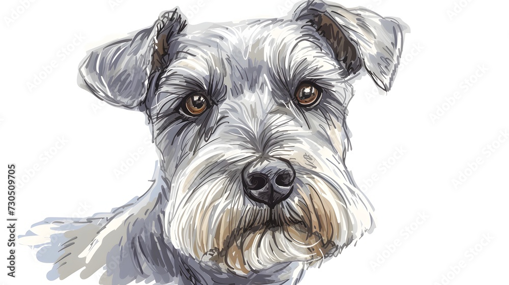 I love my schnauzer. Vector sketch illustration with hand drawn dog portrait. on white background --ar 16:9 --v 6