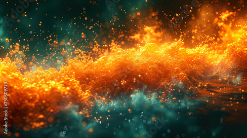Abstract explosions in orange and green gamuts, like puffing sparks of passi photo