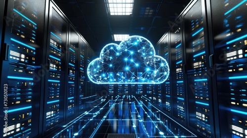 Enterprise network concept utilizing cloud computing technology and online data storage.