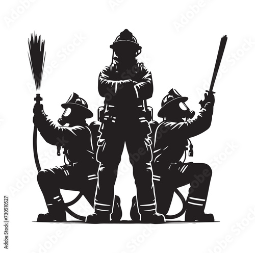 Firefighters pose silhouette vector illustration 