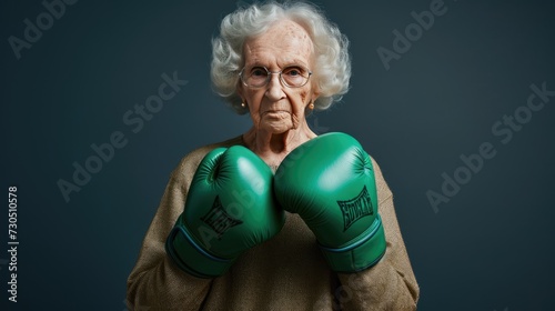  Irish Strength: Grandmother Wearing Green Boxing Gloves   © hisilly