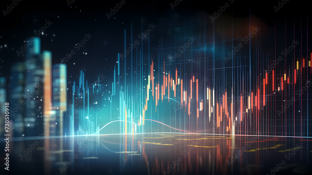 Stock market chart background, financial forecast illustration with glowing trend lines Stock market chart background, financial forecast illustration with glowing trend lines