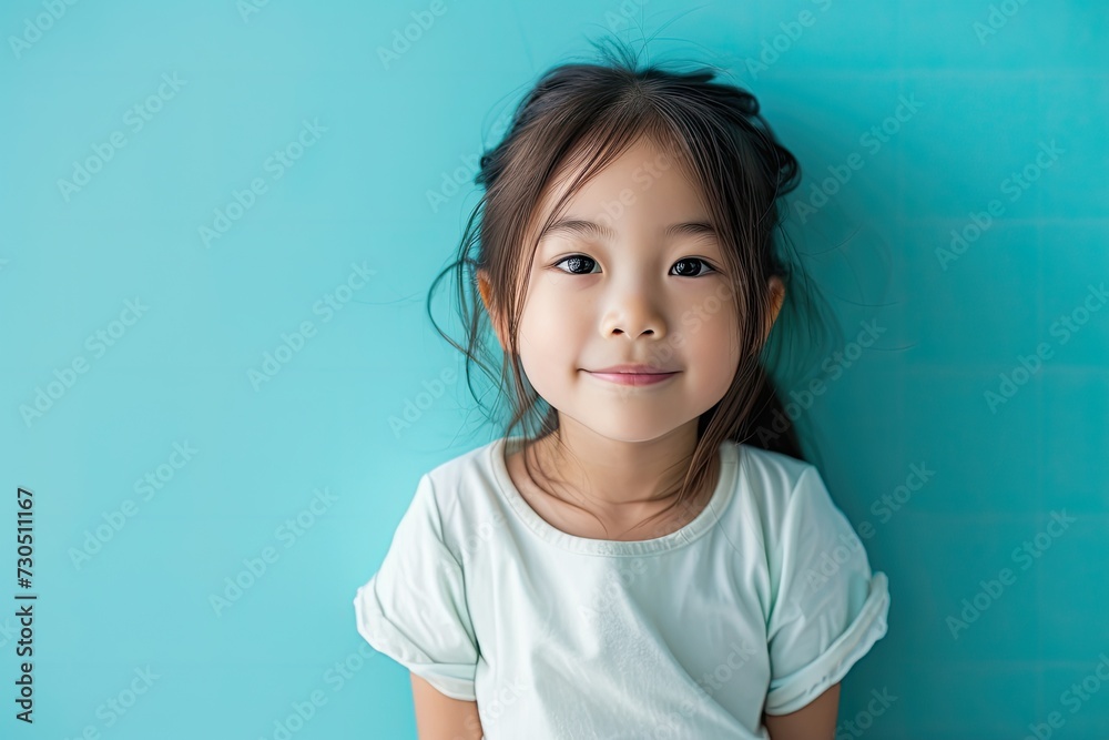 Photo of Asian child on blue backdrop Photo of Asian child on blue backdrop