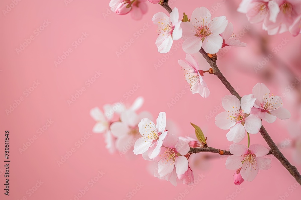 Pastel pink background with beautiful cherry blossom branch Japan s Sakura