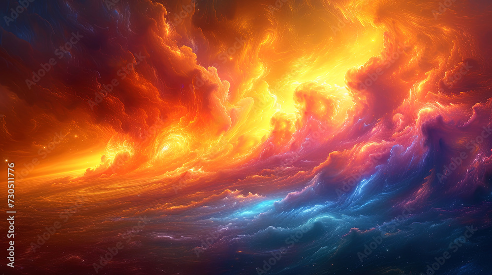 Spiritual concepts converge in a whirlwind of light and color in the illustrat