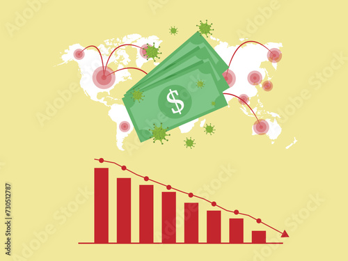 COVID-19 coronavirus global economic impact. Economy graph chart down.