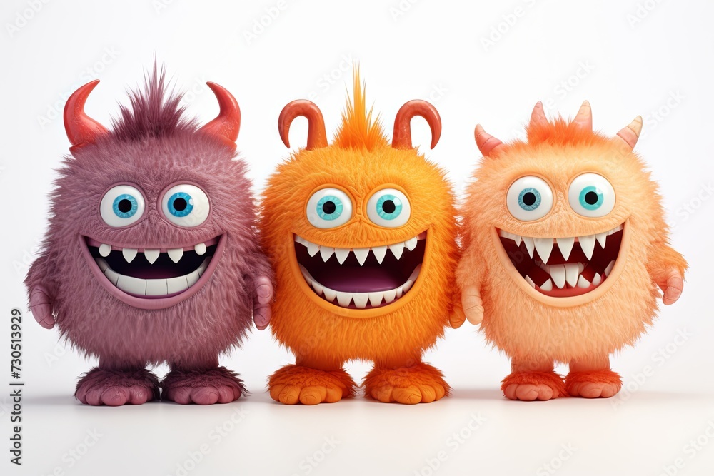 Fototapeta premium Funny and cute colorful monsters with big open mouths as copy space. Cute Monsters Vector Set. Generative AI.