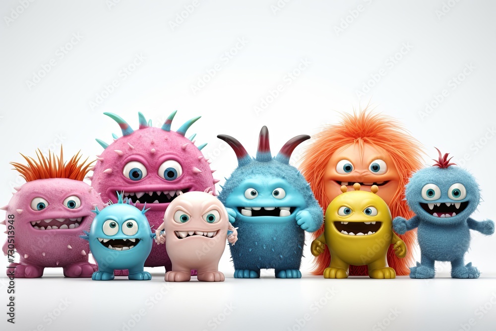 Funny and cute colorful monsters with big open mouths as copy space. Cute Monsters Vector Set. Generative AI. Funny and cute colorful monsters with big open mouths as copy space. Cute Monsters Vector Set. Generative AI.