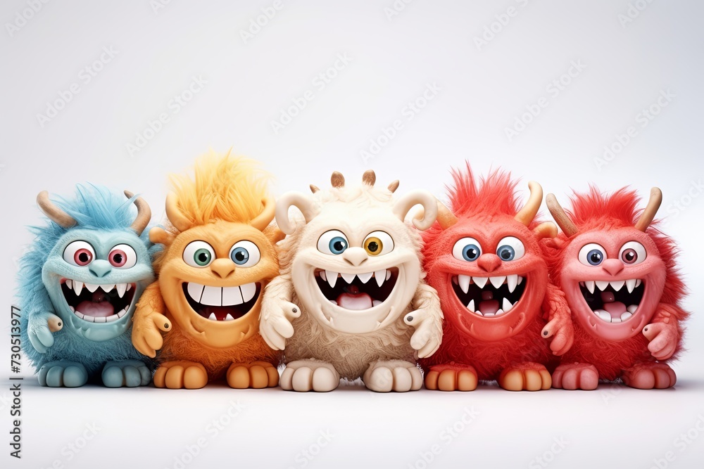 Fototapeta premium Funny and cute colorful monsters with big open mouths as copy space. Cute Monsters Vector Set. Generative AI.