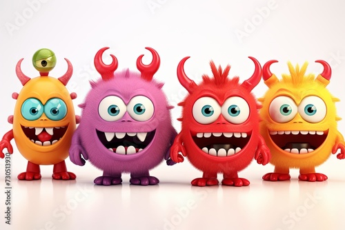 Funny and cute colorful monsters with big open mouths as copy space. Cute Monsters Vector Set. Generative AI. © Surachetsh
