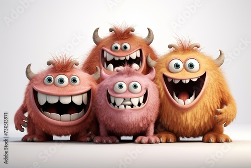 Funny and cute colorful monsters with big open mouths as copy space. Cute Monsters Vector Set. Generative AI.