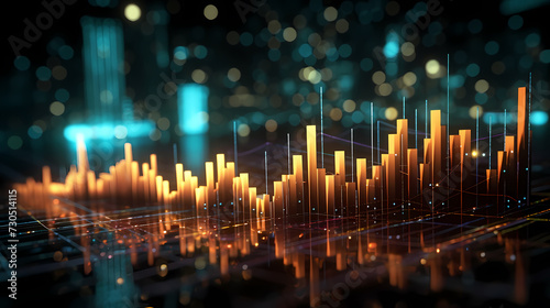 Stock market chart background, financial forecast illustration with glowing trend lines © jiejie