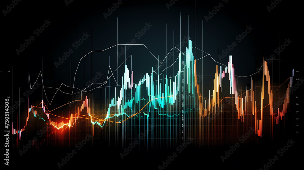 Stock market chart background, financial forecast illustration with glowing trend lines Stock market chart background, financial forecast illustration with glowing trend lines