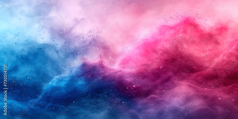 The watercolor background, on which blurry paints are melting in pink and blue colors, creating wavy shapes resembling a watercolor sk