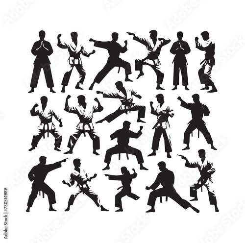 martial art Vector or karate silhouettes vector illustration Japan and China traditional martial art. self-defense presentation symbols. body poses icons. Karate poses signs