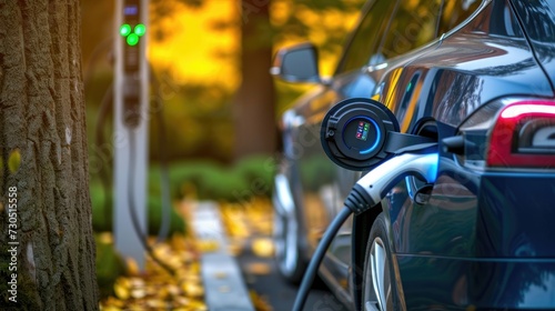 Green energy and sustainable power are used to operate an EV charging station, helping to decrease CO2 emissions. © OLGA