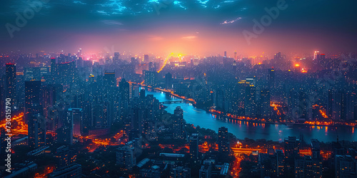 The night city landscape from a height, where the flickering lights of buildings create an impressive night city Skyl © JVLMediaUHD