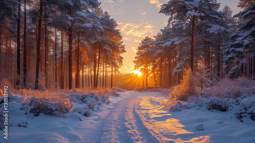 Winter forest with snowy snowy trees  creating a beautiful and cold landsca