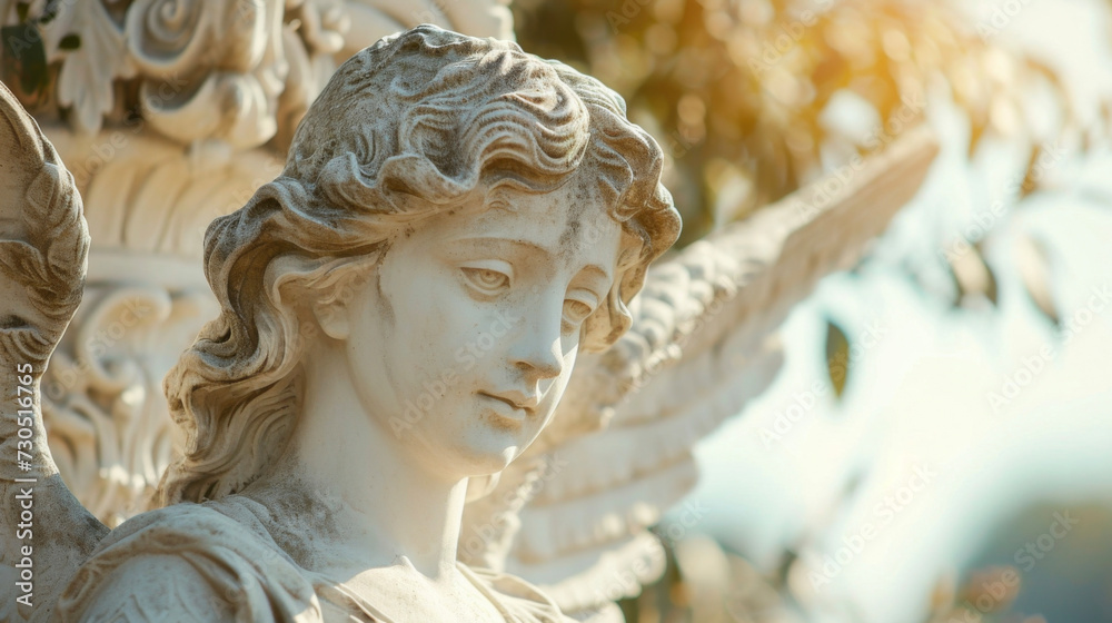 A middleaged angel with a serene expression and steady wings representing stability and balance.