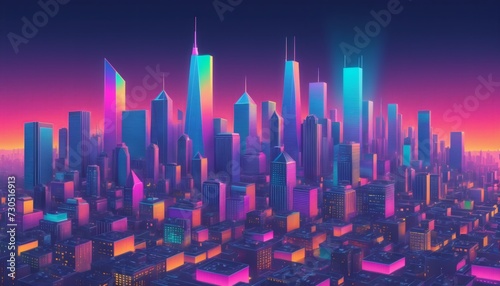 Isometric and color illustration of a big city with skyscrapers and in the style of the eighties © Christoph Burgstedt