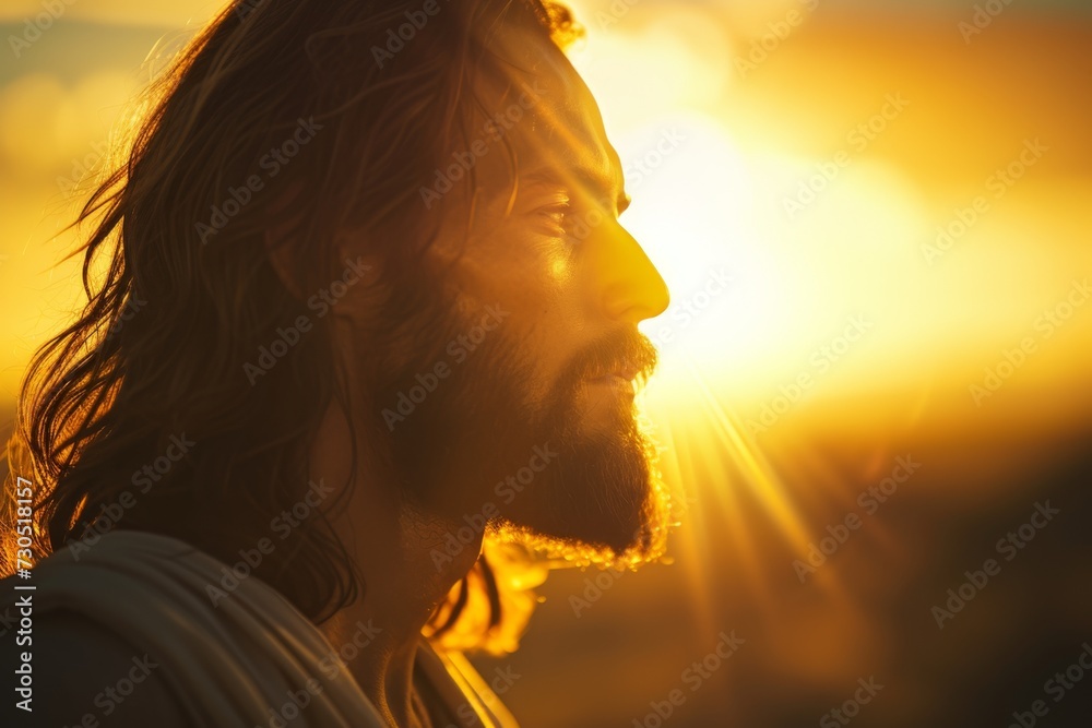 Fototapeta premium Jesus Christ against the background of sun rays
