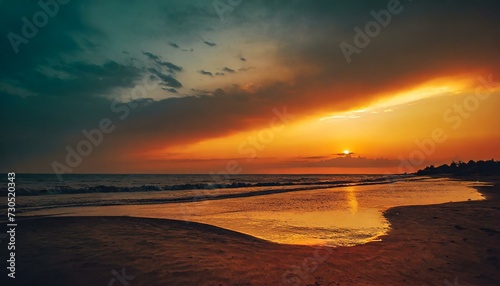dramatic sunset, landscape, cinematic, sandstorm, dramatic, minimalistic scenery on the sea shore © rifkyalfares