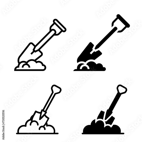 Digging with garden shovel vector icon,Vector shovel in ground isolated on white background. gardening work tool equipment icon. Illustration vector,