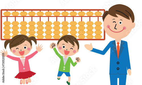 ポップな子供　そろばんの習い事　男の子女の子 教師