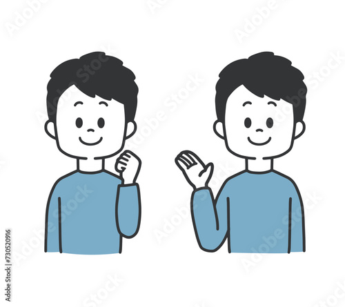ガッツポーズ　案内　男性