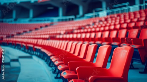Vibrant Red Stadium Seats in Empty Arena. Generative ai photo