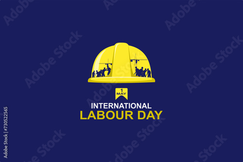 Happy Labor Day banner with hat image building project design template. Vector illustration