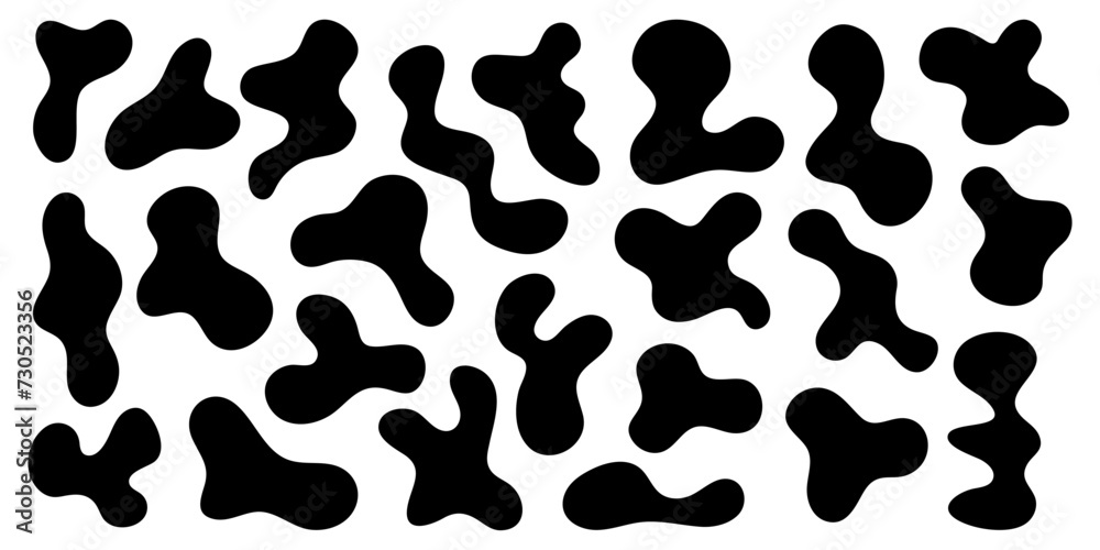 Irregular black wavy blobs. Set of abstract black organic shaped blobs elements. Black silhouette liquid shapes isolated on white background. Black blotch irregular form vector illustration.. Irregular black wavy blobs. Set of abstract black organic shaped blobs elements. Black silhouette liquid shapes isolated on white background. Black blotch irregular form vector illustration..
