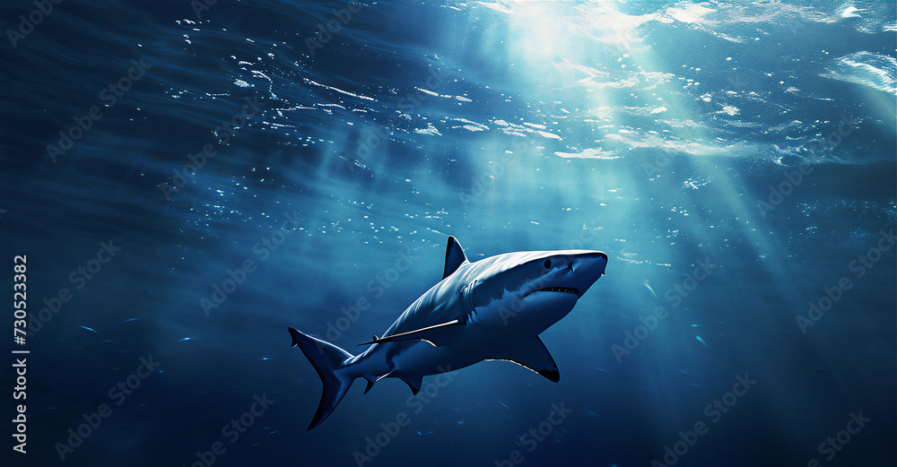 Fototapeta premium shark in the open blue sea