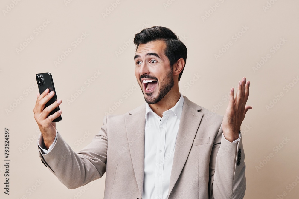 man smile happy portrait business suit hold cellphone smartphone phone call man smile happy portrait business suit hold cellphone smartphone phone call
