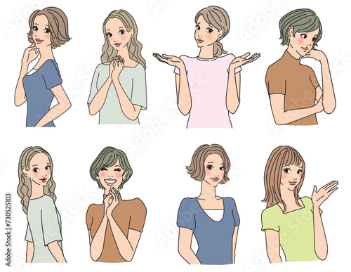 色々な表情のオシャレな女性上半身