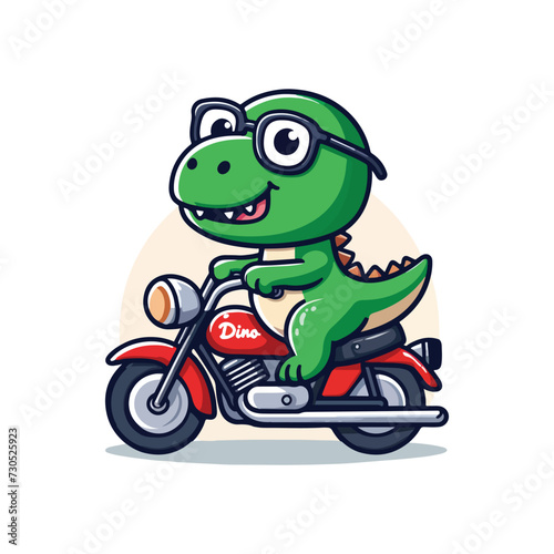 cute cartoon dinosaur riding motorcycle vector illustration