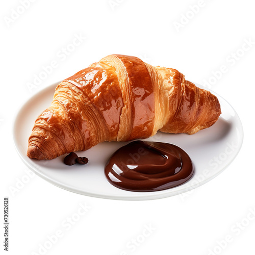 hot chocolate sauce and croissant isolated on transparent background Remove png, Clipping Path, pen tool, white