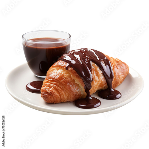 hot chocolate sauce and croissant isolated on transparent background Remove png  Clipping Path  pen tool  white