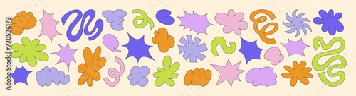 Abstract Retro Shapes and Funky Groovy Forms. Vector Geometric Stickers with Different Elements